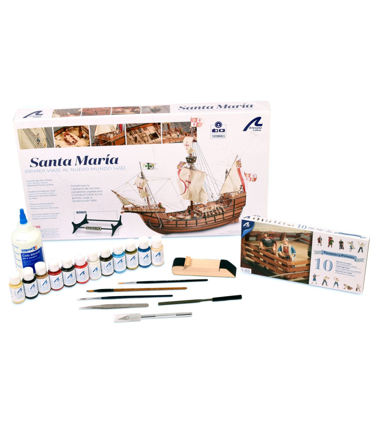 Gift Pack with Ship Model, Figurines, Paints and Tools: Caravel Santa Maria
