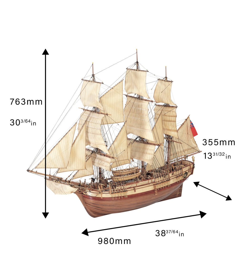 Merchant Vessel HMS Bounty. 1:48 Wooden Model Ship Kit