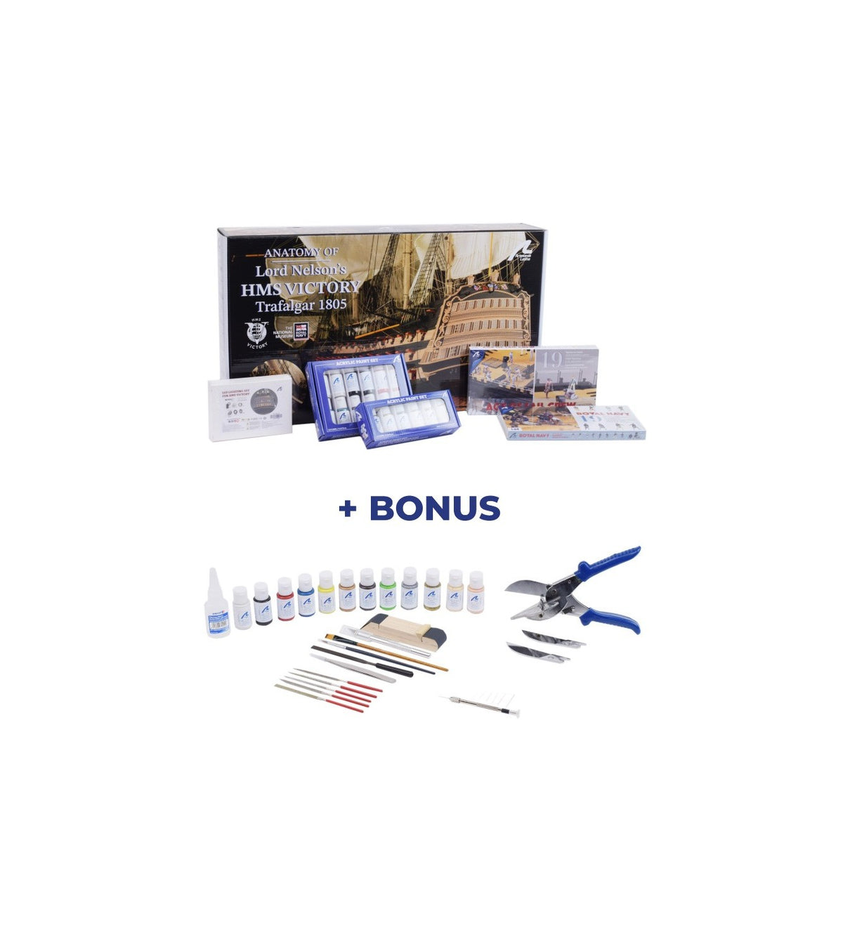 Gift Pack with Model, Figurines, Paints, LEDs and Tools: Anatomy HMS Victory