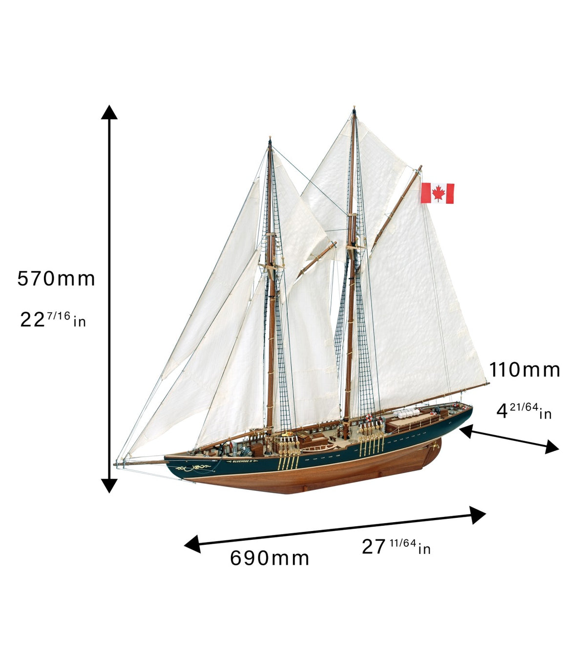 Fishing &amp; Regattas Schooner Bluenose II. 1:75 Wooden Model Ship Kit
