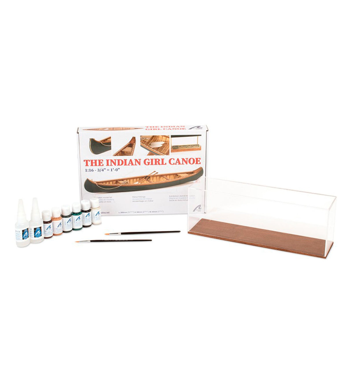 Gift Pack with Ship Model, Paints, Showcase and Tools: The Indian Girl Canoe