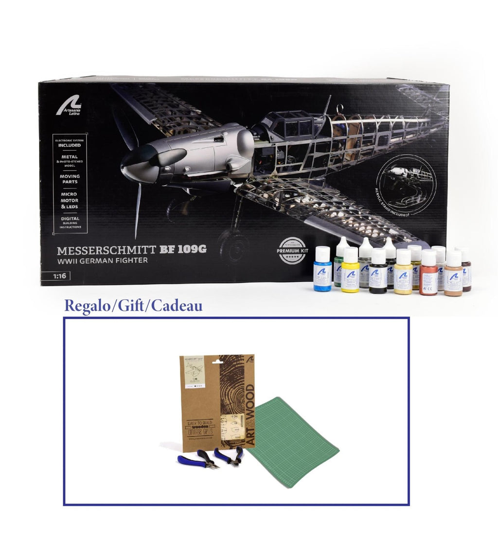 Gift Pack with Fighter Model, Mini Fighter Model, Paints and Tools: Aircraft Messerschmitt BF109G