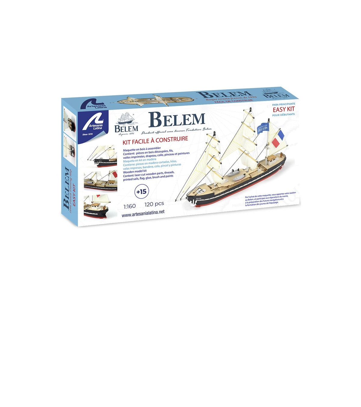 Training Ship Belem Easy Kit. Wooden Model Ship with Paints